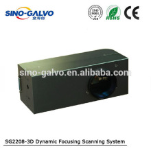 Compact dynamic focus scanning system with 14mm beam aperture