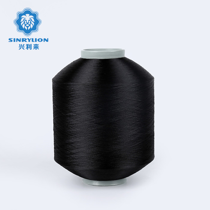 AA grade TC suppliers Dope dyed black 68D/48F FDY Recycled polyester flat twisting weaving tube yarns for woven label