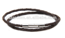 Chinese stype men's simple stainless steel clasp chain leather wrap bracelet