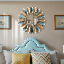 Wrought Iron Retro Design Metal Art Mirror for Living Room