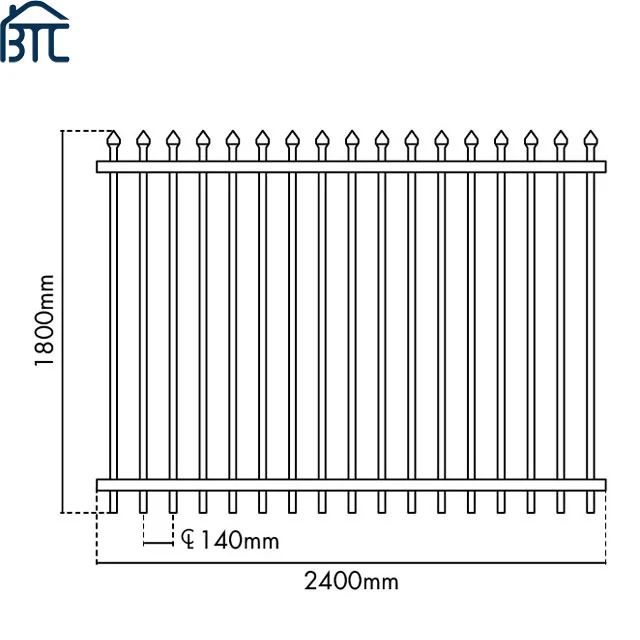 2.4m Height Black Color Powder Coated Steel Security Fencing.