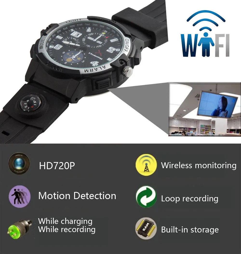 Buit-in 16GB HD 720p WiFi P2p IP Watch Camera Mini Hidden Watch Cam