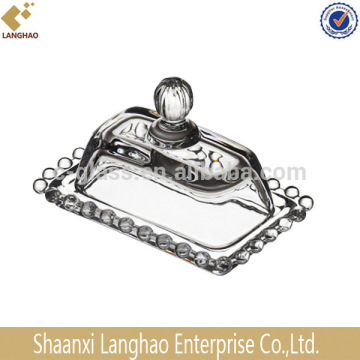 handmade press mini rectangular glass butter dish,butter dish,bead shape glass butter dish with lid