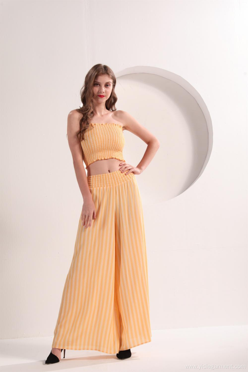 Women's Yellow Strip Wide Leg Pants