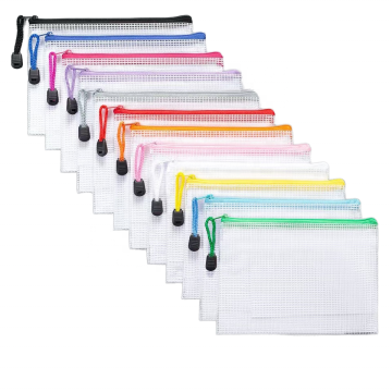 Waterproof Transparent PVC Data Storage Bag A5/A6 with Mesh Zipper