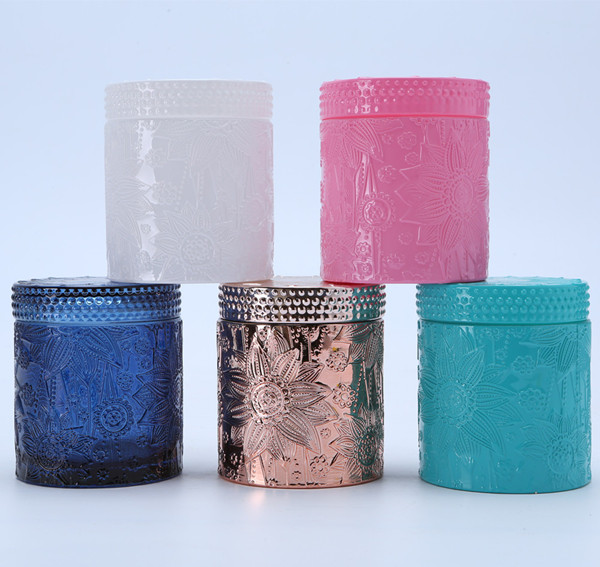 Colored Lotus Pattern Crystal Glass Jar For Candy/Candle