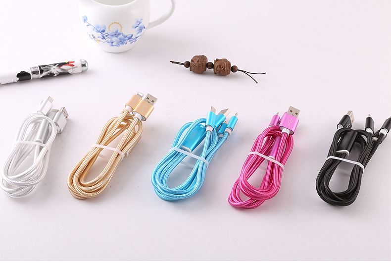 Yijiashishang 3 in 1 usb cable for iphone  micro type c mobile phone accessories three in one cables