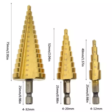 Hot Sale 3pcs Tin coated HSS Step Drill Bit Set for Metal Drilling