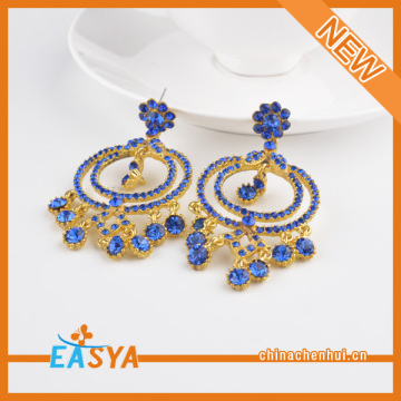 Fashion Round Blue Crystal Earrings,Big Circle Chandelier Earrings
