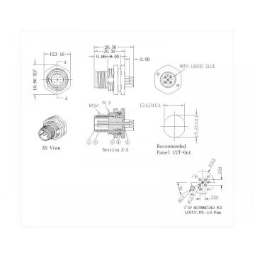 M12 3-5p Front di blocco maschio PG9 D-codice schermato