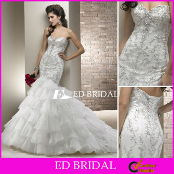 Organza Mermaid Wedding Dress Beaded Silver Embroidery Sweetheart Bridal Gowns