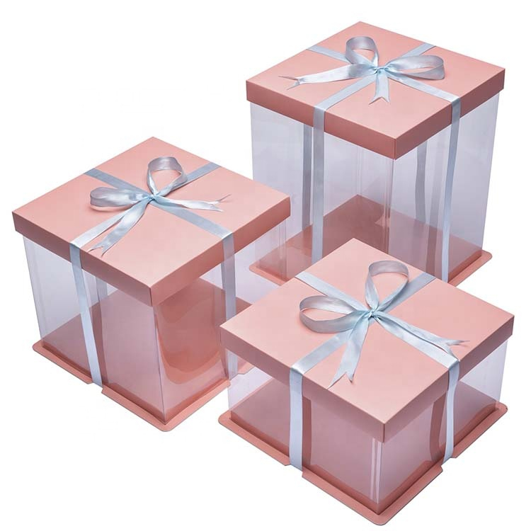 Caja de torta cuadrada plástica de la boda del animal doméstico de la categoría alimenticia Food Grade Pet Plastic Wedding Square Cake Box