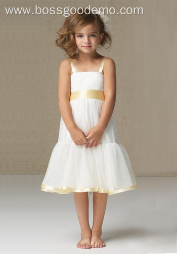 A-line Wide Straps Knee-length Satin Organza Flower Girl Dress