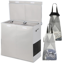 Foldable Laundry Bag with Handles: 2 Compartment Hamper with Lid