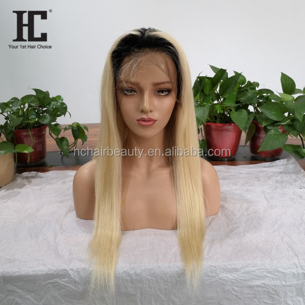 Dark Root Ombre T1B/#613  Lace Front Wig Brazilian Remy Straight Ombre Blonde Wigs Lace Front Human Hair Wigs Pre Plucked