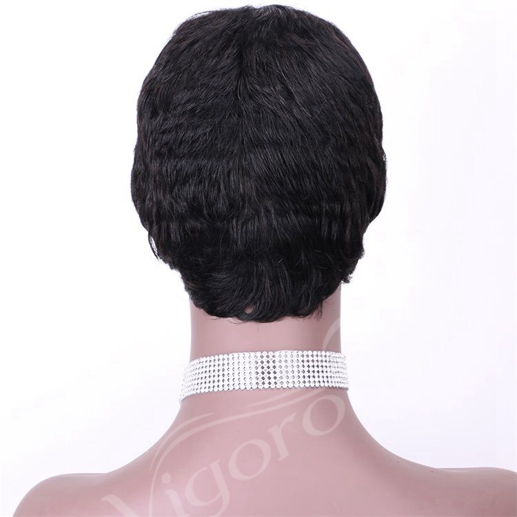 Vigorous Pixie Cut Real Full Machine Brazilian Human Hair For Woman Short Finger Wave Natural Fluffy Wigs