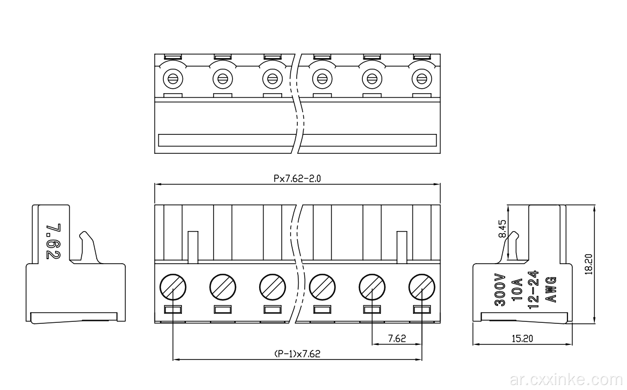 7.62mm ملعب PCB المحطة الطرفية كتلة الذكور والموصل الذكور