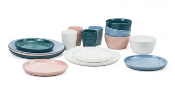 Embossed color glaze stoneware dinner set - multi