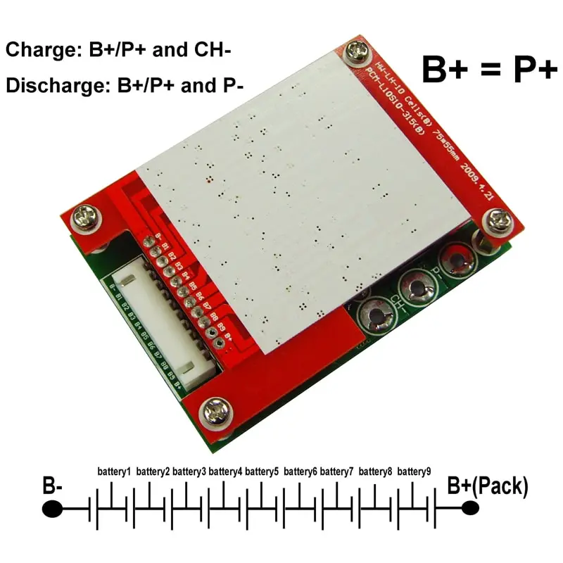 7s-10s 15A PCM BMS for 36V 37V Li-ion/Lithium/ Li-Polymer 30V 32V LiFePO4 Battery Pack with Silver Fish E-Bike Battery (PCM-L10S10-315)