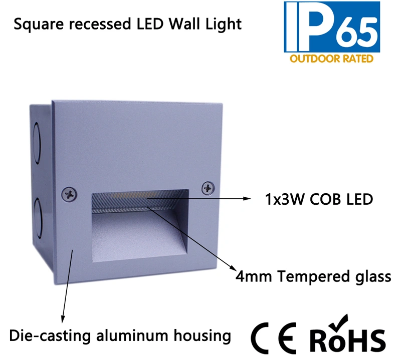 3W Square Recessed LED Wall Stair Light, LED Step Lighting