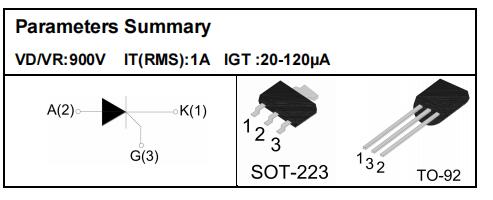 Surface mountable package 100-8 1A SCRs