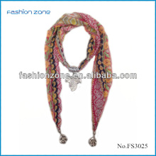 Jeweled Pendant Aztec Print Scarf