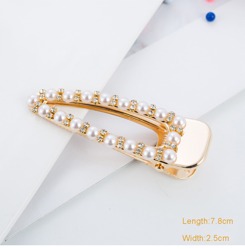 Korean Big Gold Crystal Duckbill Pearl Hair Clip Crystal Drop Pearl Hairpins Fashion Girls Accessories