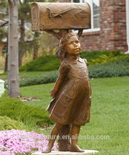 Garden Decor Bronze Girl Artsy Mailboxes Statue
