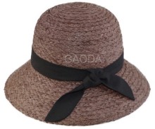 Lady brown bowknot raffia straw braid bucket hat