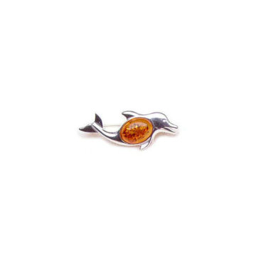 Dolphin-shaped 925 sterling silver brooch with diamond