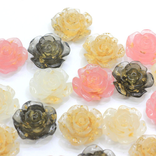 Pretty Rose with Sequins Filled Resin Ornament Artificial Flower DIY Fashion Brooch Making Girls Hair Clips Embellishment