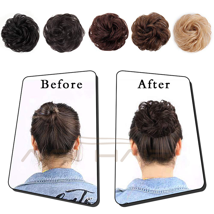 Aisi Hair Synthetic Chignon Donut Black Curly Bun Pad Chignon Elastic Rope Rubber Band Hairpiece Extension For Black White Women