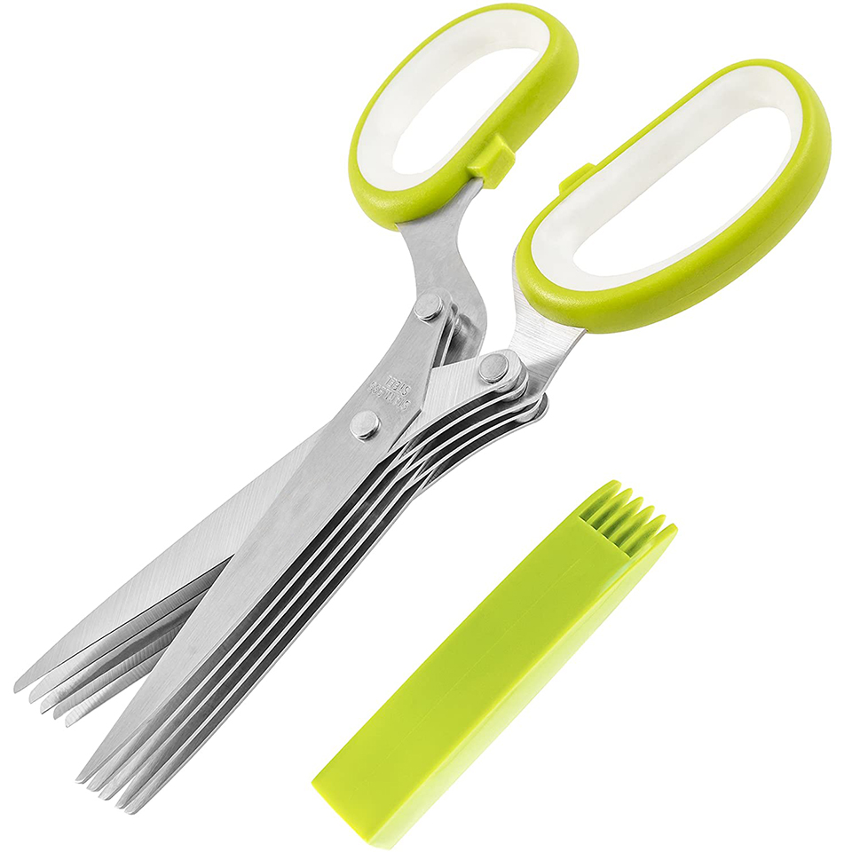 Herb Scissors with 5 Blades and Cover Cool Kitchen Gadgets Cutter Chopper and Mincer Sharp Heavy Duty Shears for Cutting Herbs