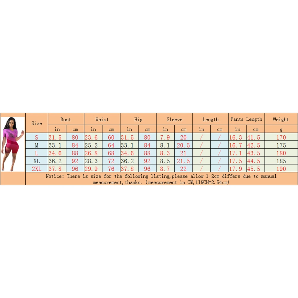 2021 Summer New Arrivals Gradient Color Sexy Holes Short Sleeve Bodycon Jumpsuit for Women