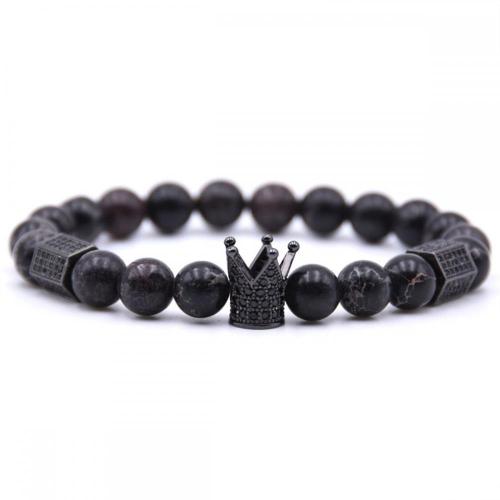 Pulsera de abalorios de piedra natural mate de ágata negra lava