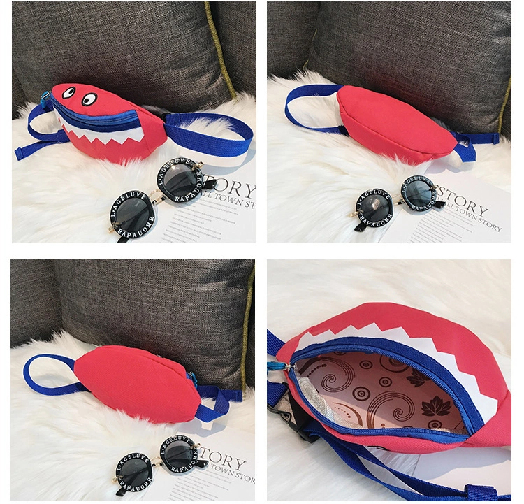 Mini Cute Shark Design Fashion Light Weight Canvas Waist Crossbody Chest Bag Travel Shoulder Purse Fanny Pack for Kids Girls Boys