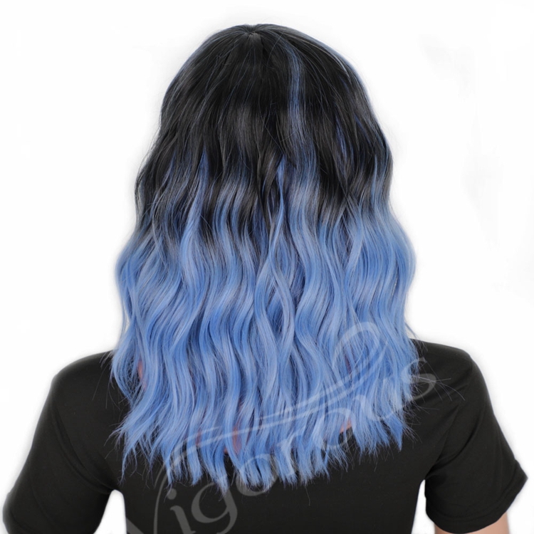 Ombre Blue Black Cheap Heat Safe Fiber High Quality Afro Wholesale Synthetic Short Wigs For Black Women