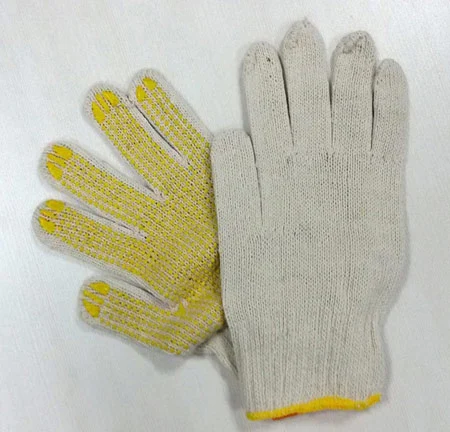 Knitted Polycotton Gloves Safety Work Glove PVC Dotted Both Sides