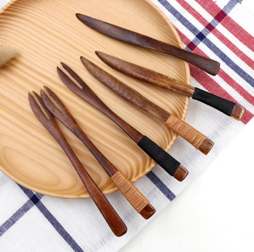 Wooden Knife and Fork Set Dessert Fruit Set