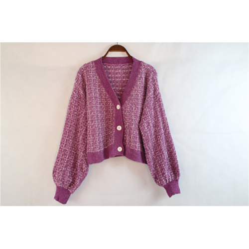 Ladies Purple Knit Thick Cardigan
