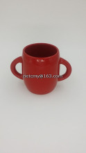 wholesale red glazed porcelain mug with two handles
