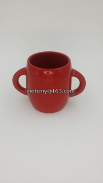 wholesale red glazed porcelain mug with two handles