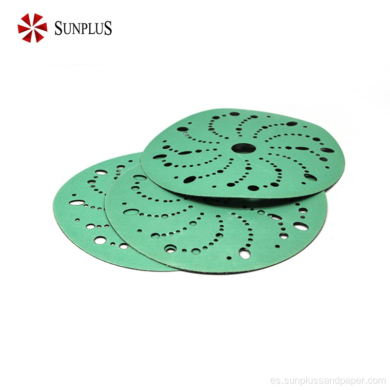 Discos de papel de lija de película verde de gancho y bucle