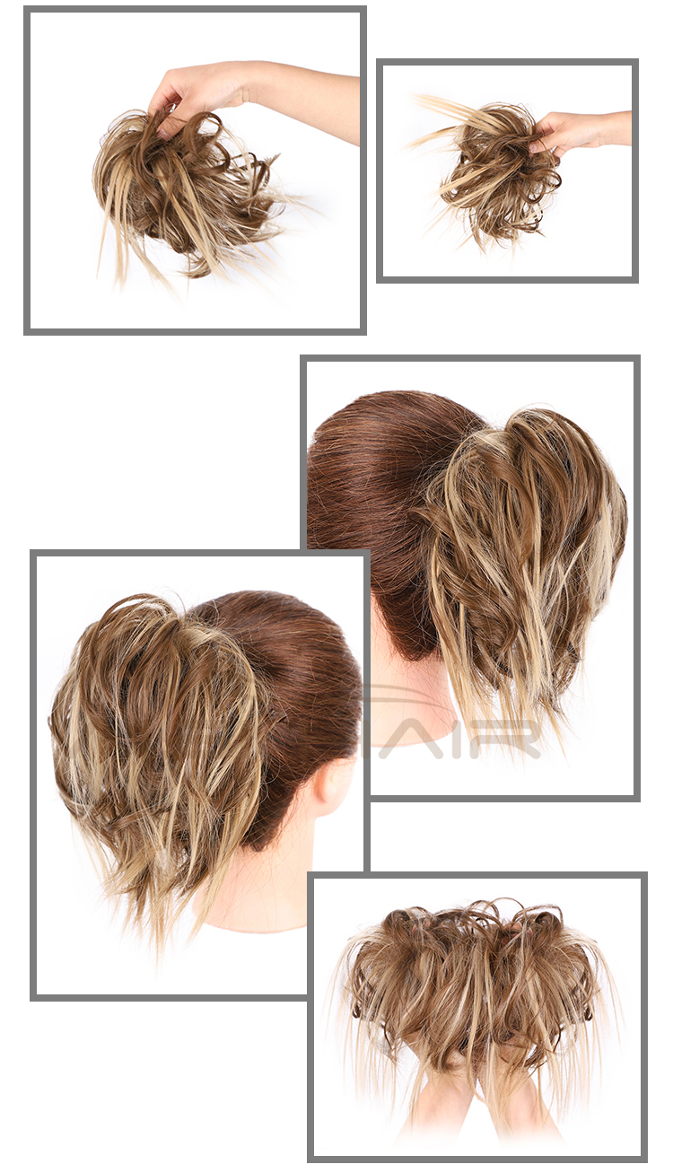 Aisi Hair Mixed Brown Blonde Chignon Curly Bun Pad Chignon Elastic Band Ribbon Ponytail Rope Rubber Hair Extension For Women