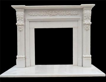 European cultured hand carved beige marble fireplace hearth