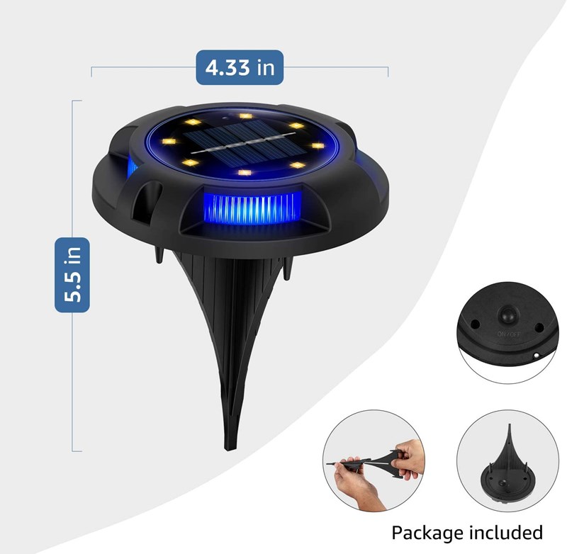 Lampu Tenaga Surya 8 Lampu Disk LED Lampu In-tanah tahan air bertenaga surya untuk taman, halaman, jalur, jalan setapak, dek, halaman