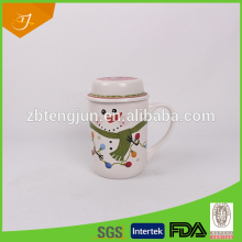 Christmas Snowman Ceramic cup, Stonaware Mug With Lid For Christmas