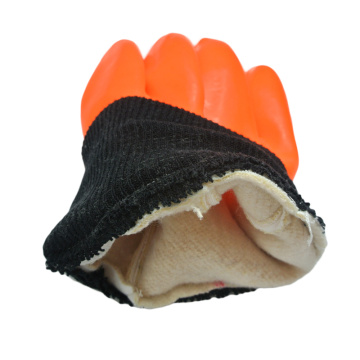 Fluorescent oil resistant pvc coated glove black knit wrist