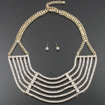 Rhinestone Layered Fashion Necklace Set