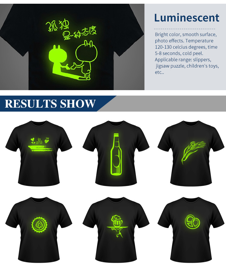 PU PES material Glow in the dark vinyl roll printable heat transfer vinyl on garments